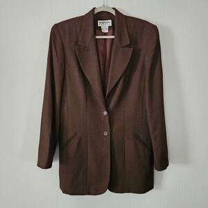 Womens Vintage 90s Blazer Brown Wool‎ Rayon Tailored Minimalists